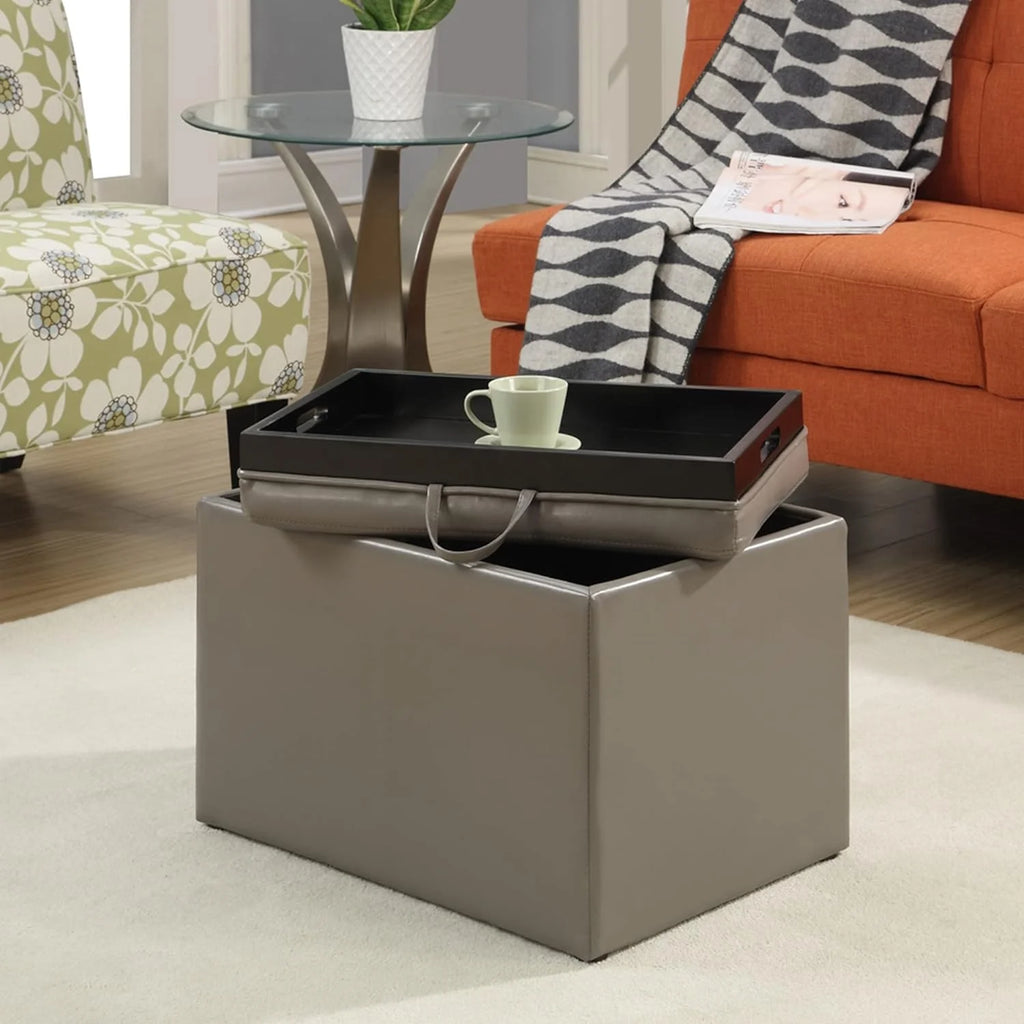 Gray Faux Leather Accent Storage Ottoman C92433