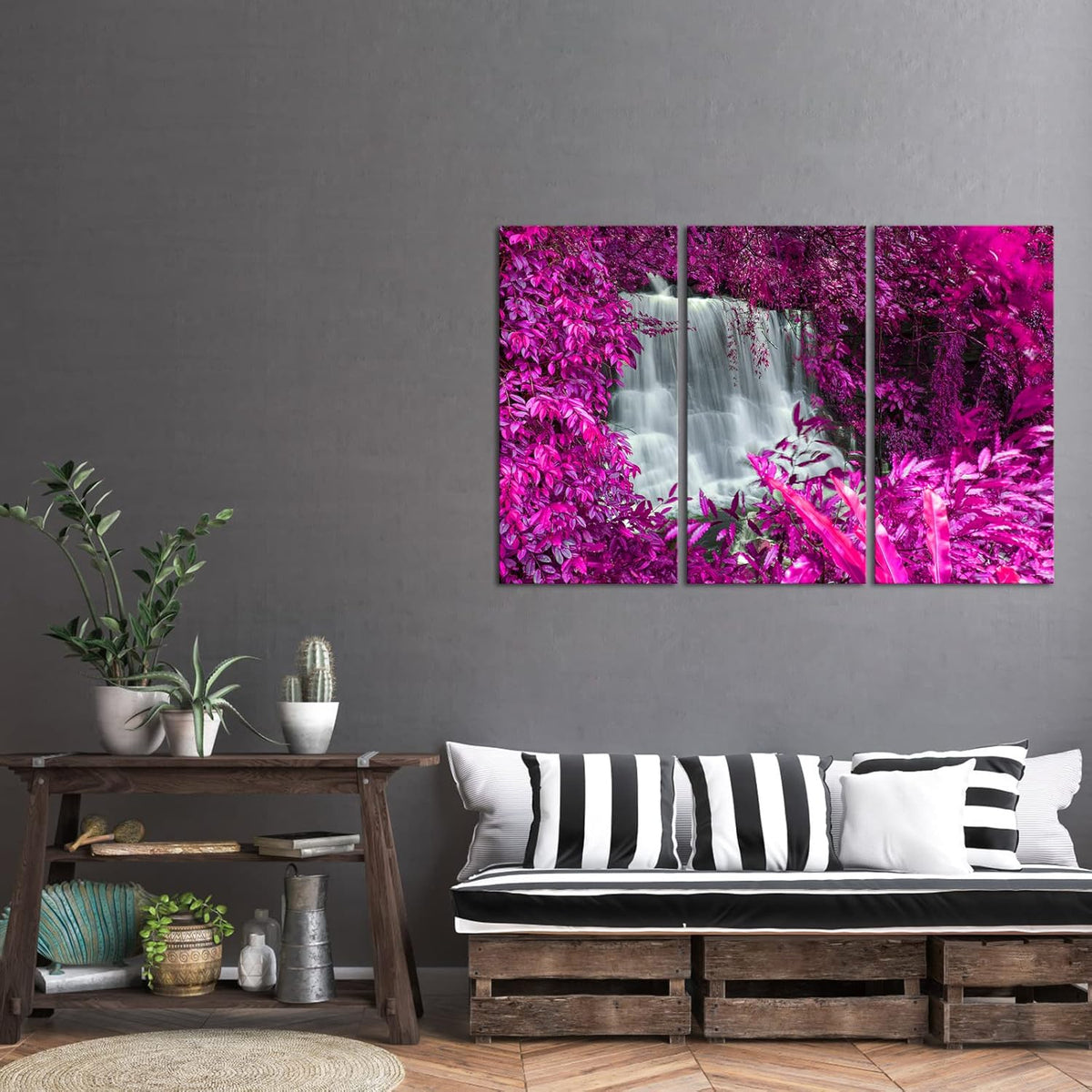 Black White and Purple Canvas Wall Art 16x32inchx3pcs C3008