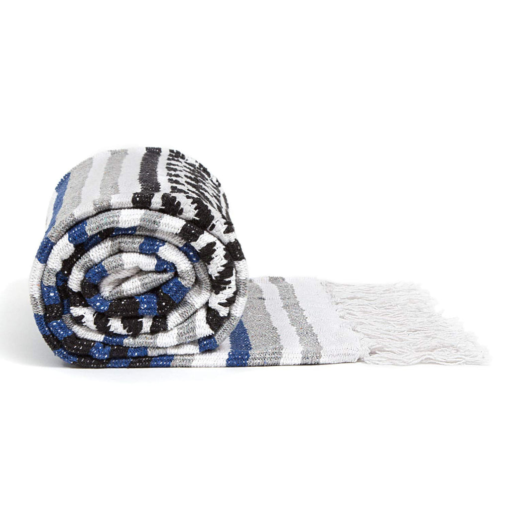 Blue Striped Woven Cotton Yoga Blanket V561835