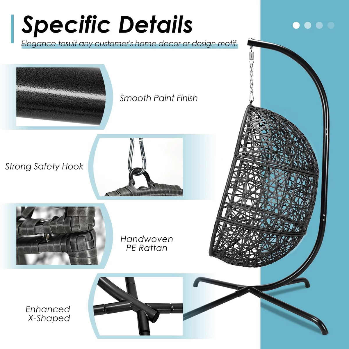 Oversized Black Hanging Swing Egg Chair with Stand W184