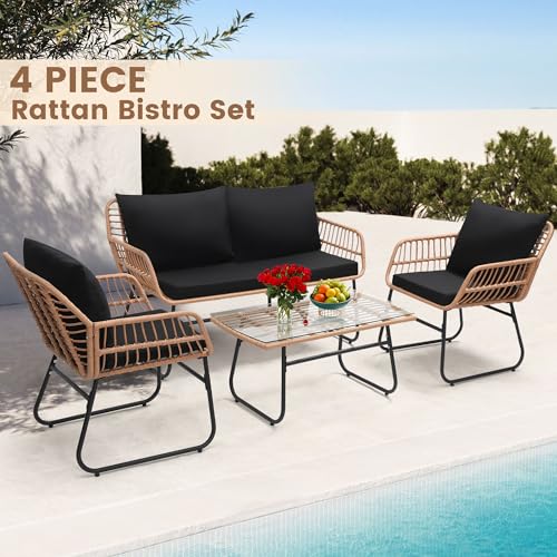 3 Pieces Beige All-Weather Wicker Patio Bistro Set U220