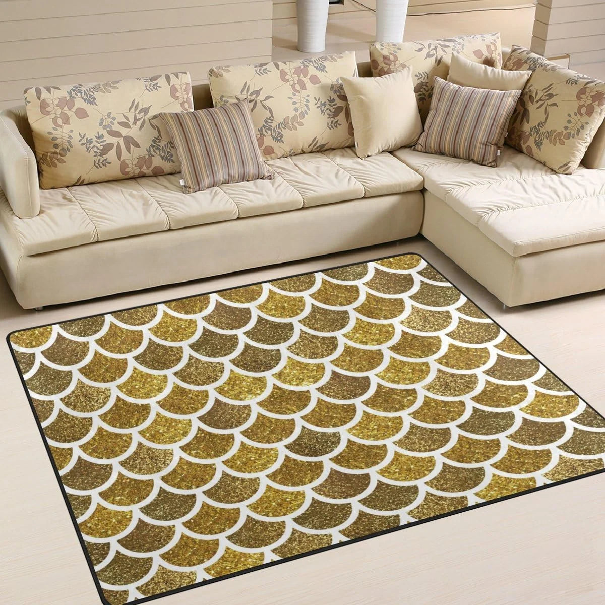 Mermaid Scales Glitter Print Lightweight Carpet Mats, 6'8" x 4'10" Area Soft Rugs Floor Mat Rug P815