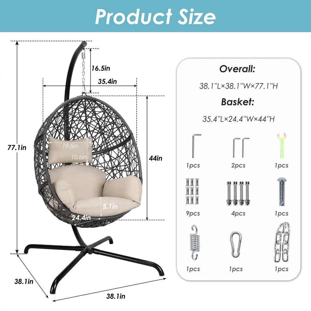 Oversized Black Hanging Swing Egg Chair with Stand W184