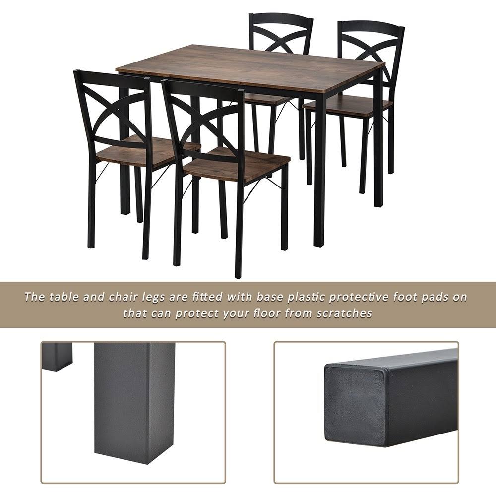 5 Piece Industrial Wooden Dining Set with Metal Frame and 4 Chairs U306