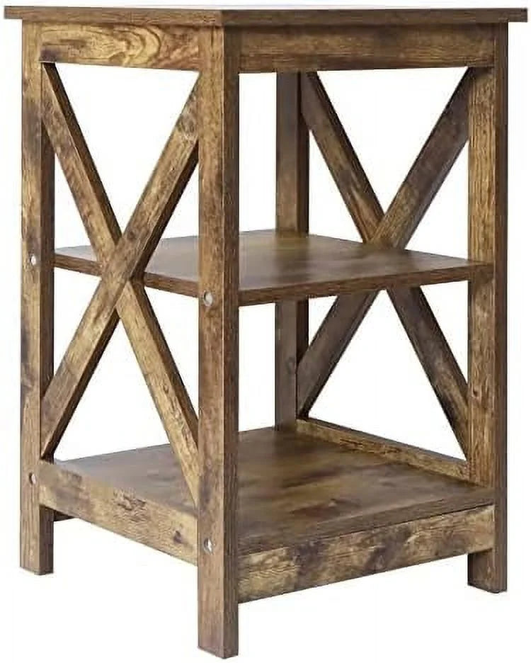 Modern Farmhouse Wood End Table with 3-Tier R638