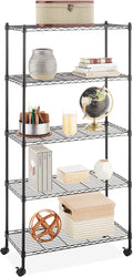 5-Shelf Black Wire Shelving Unit with Wheels W47872