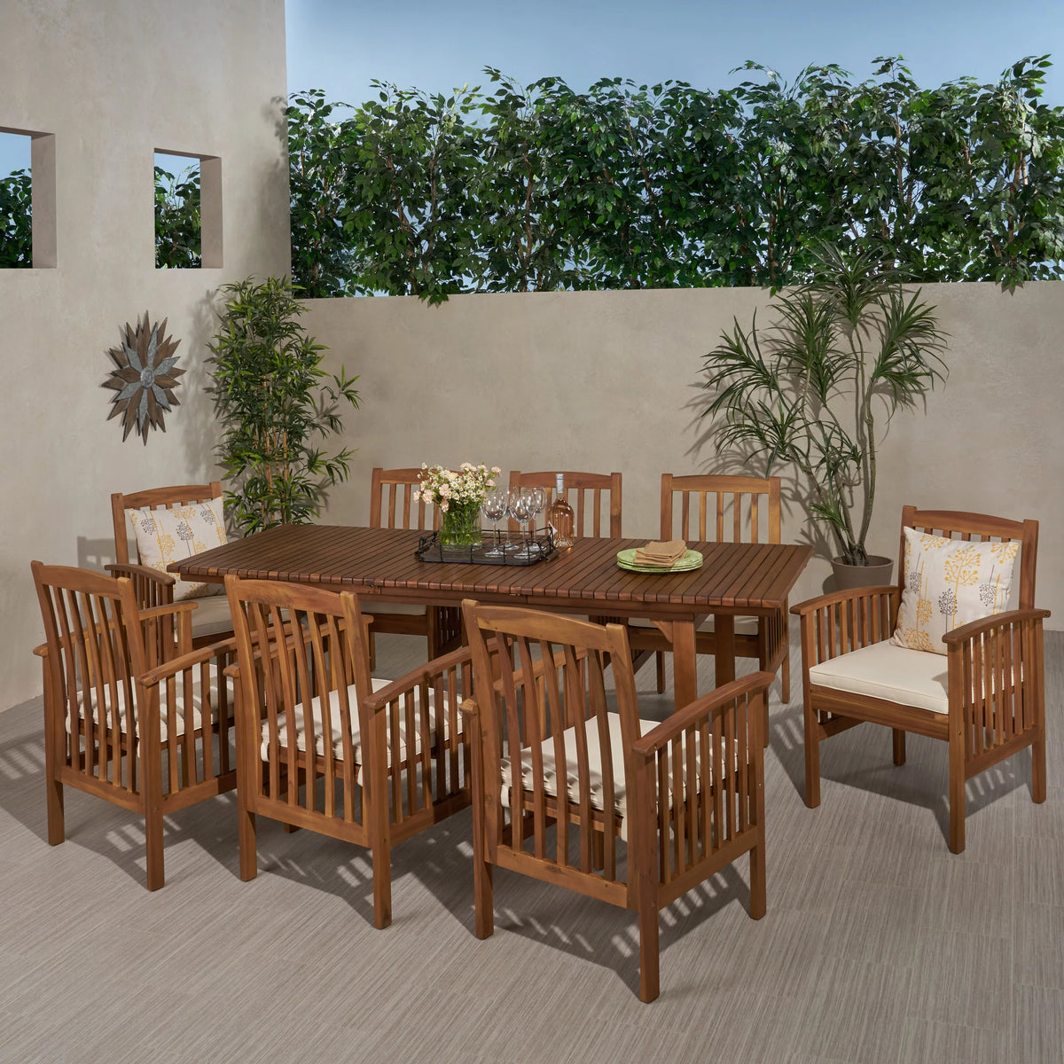 8 Seater Expandable Acacia Wood Dining Set E991