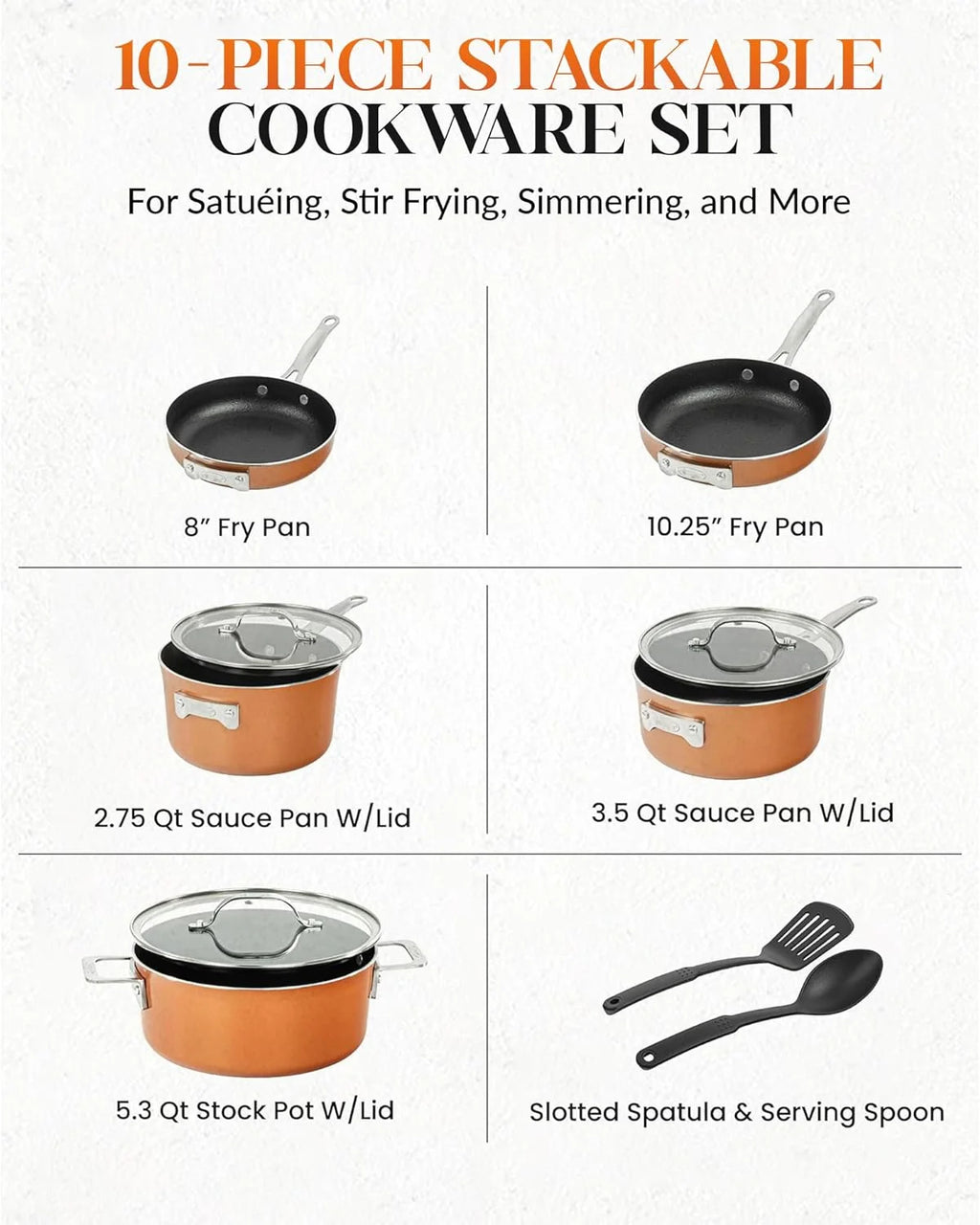 10 Pc Nonstick Copper Cookware Set Q746769