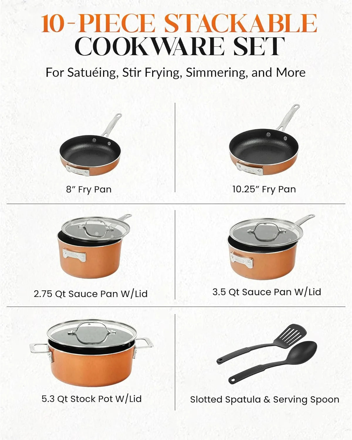 10 Pc Nonstick Copper Cookware Set Q746769