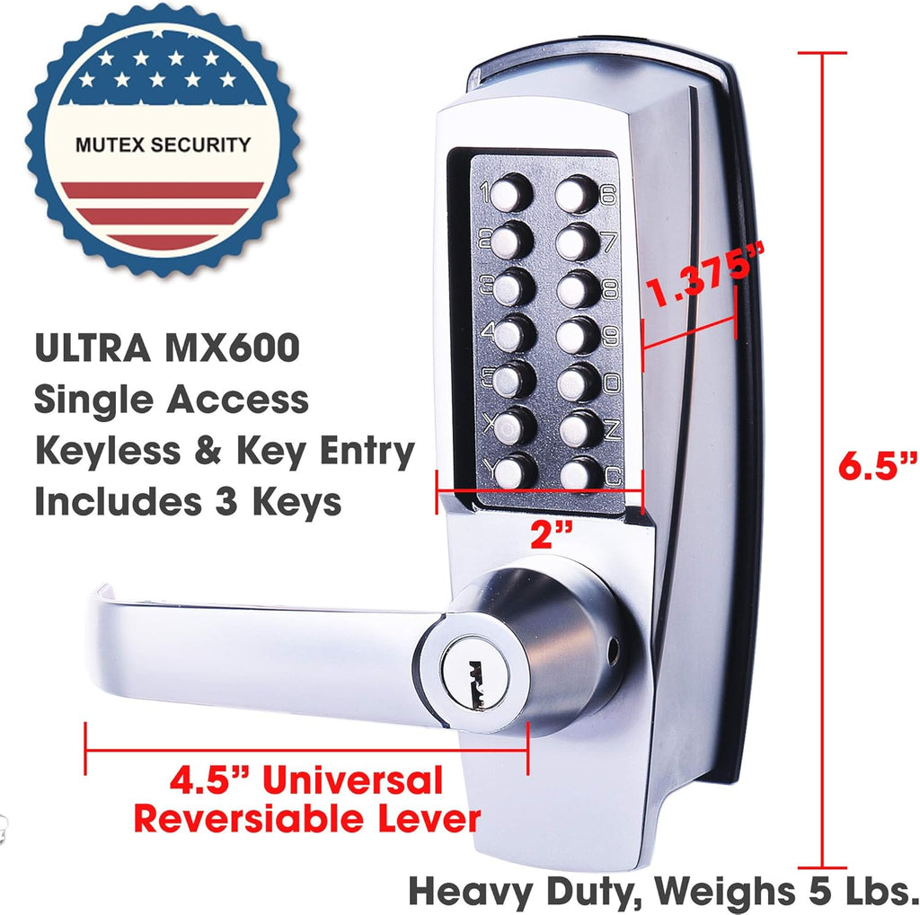 MX600 Mechanical Push Button Lever Lock, 60mm Backset Latch, 13 Digit Keypad, Satin Chrome G347769