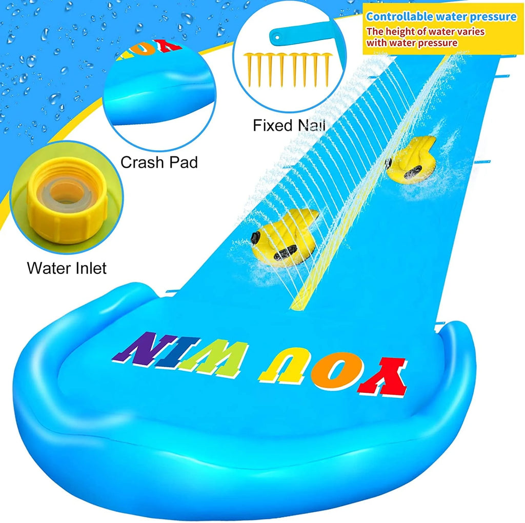 32.8FT Inflatable Water Slide with 2 Racing Lanes and 2 Bodyboards N12974