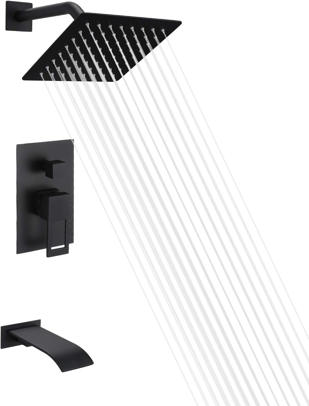 Black Tub and Shower Faucet Set with 8 Inch Rain Shower Head A484485