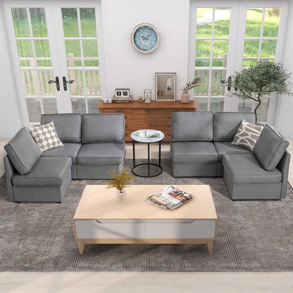 Light Grey U-Shaped Sectional Sofa with Storage and Reversible Chaises D2663