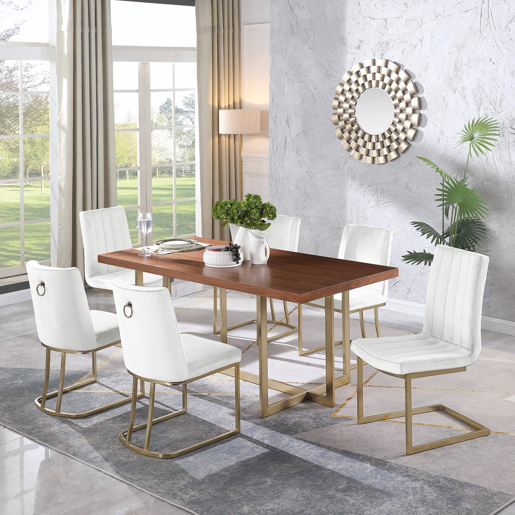 71"x35.5"x30" Walnut Veneer Top Dining Table with Metal Base X894931