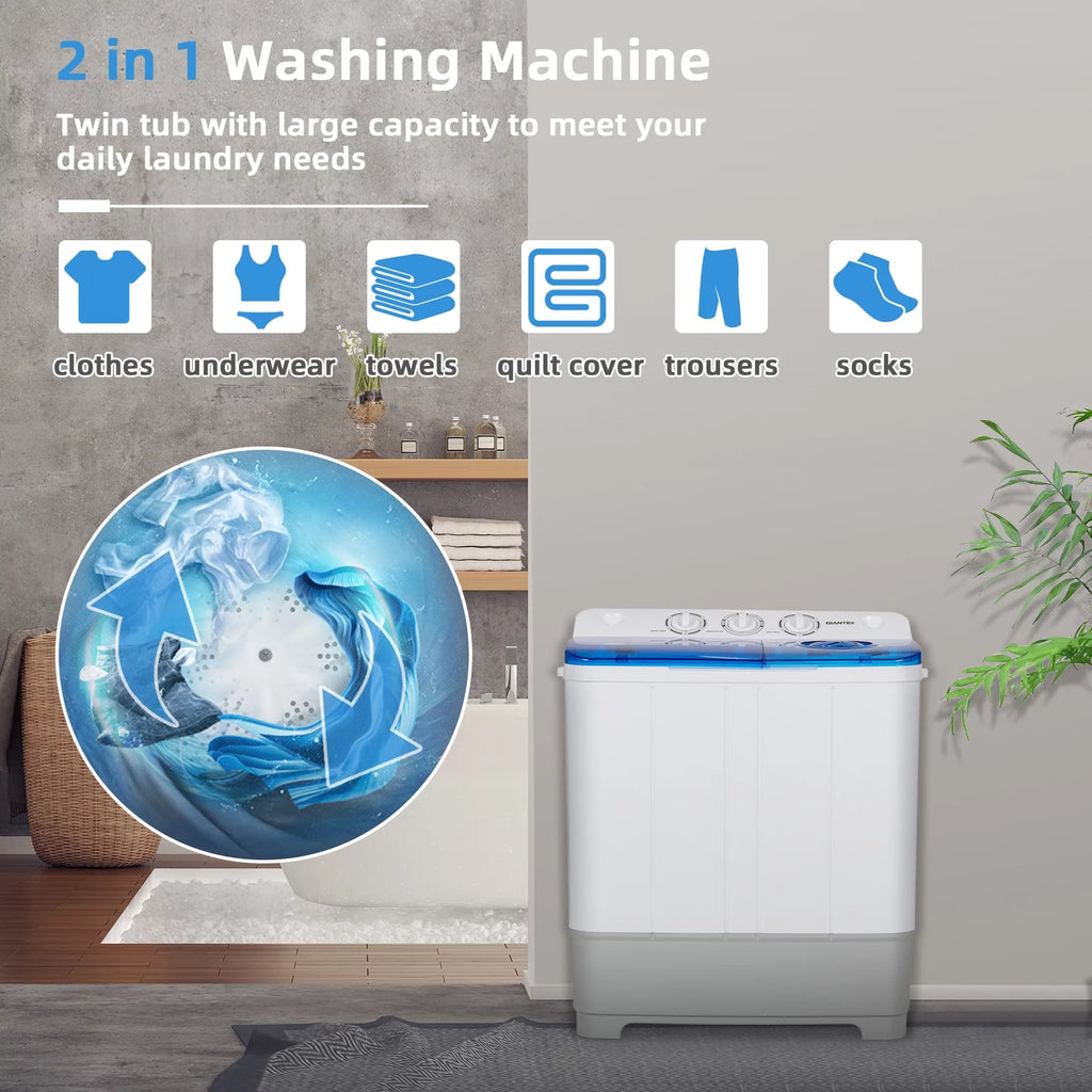 Portable Twin Tub Mini Washing Machine 13.2lb Blue O654