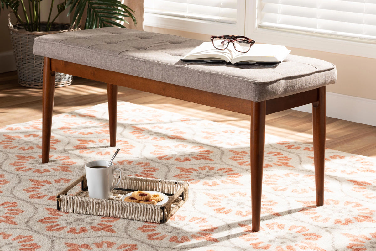 Light Grey Fabric Upholstered Oak Wood Dining Bench W55065