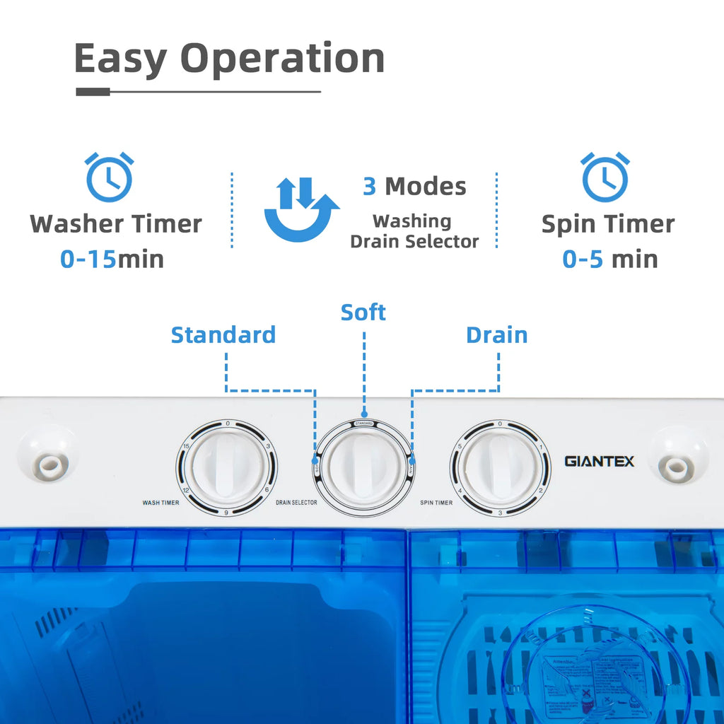 Portable Twin Tub Mini Washing Machine 13.2lb Blue O654