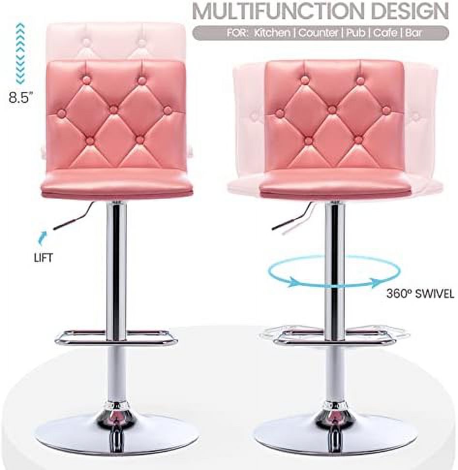 Tufted Adjustable PU Leather Swivel Barstools with Back Armless Counter Height Chairs Y839886