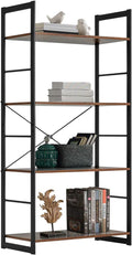 4 Tier Rustic Wood and Metal Frame Bookshelf W471