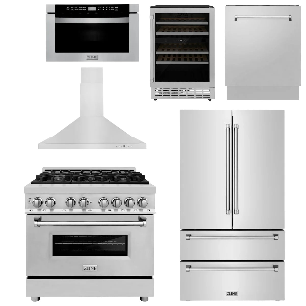 36 Dual Fuel Range, Range Hood, Refrigerator, Microwave Drawer, Dishwasher and Wine Cooler U6583