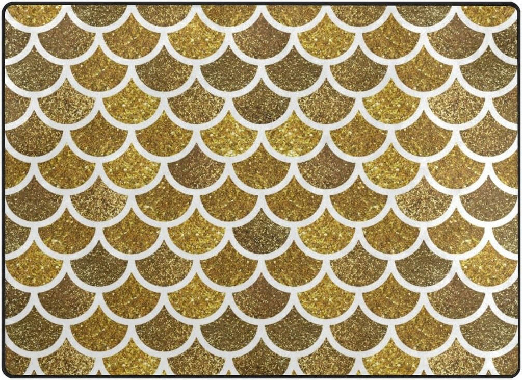 Mermaid Scales Glitter Print Lightweight Carpet Mats, 6'8" x 4'10" Area Soft Rugs Floor Mat Rug P815