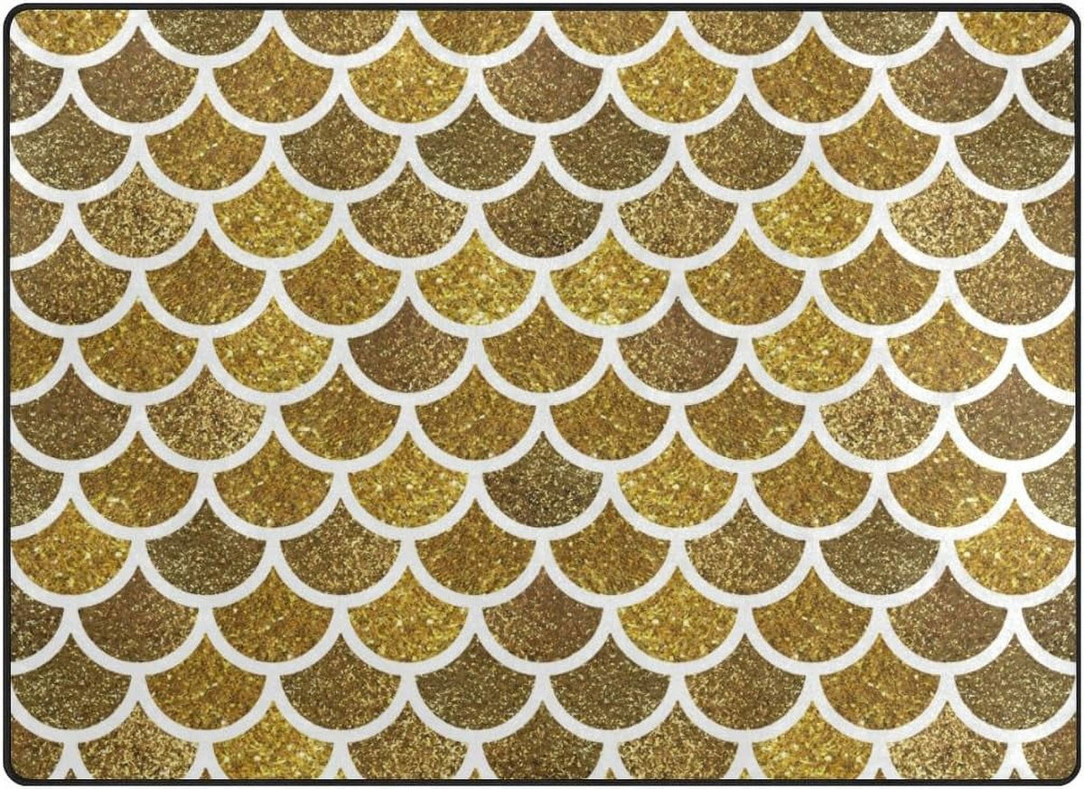 Mermaid Scales Glitter Print Lightweight Carpet Mats, 6'8" x 4'10" Area Soft Rugs Floor Mat Rug P815