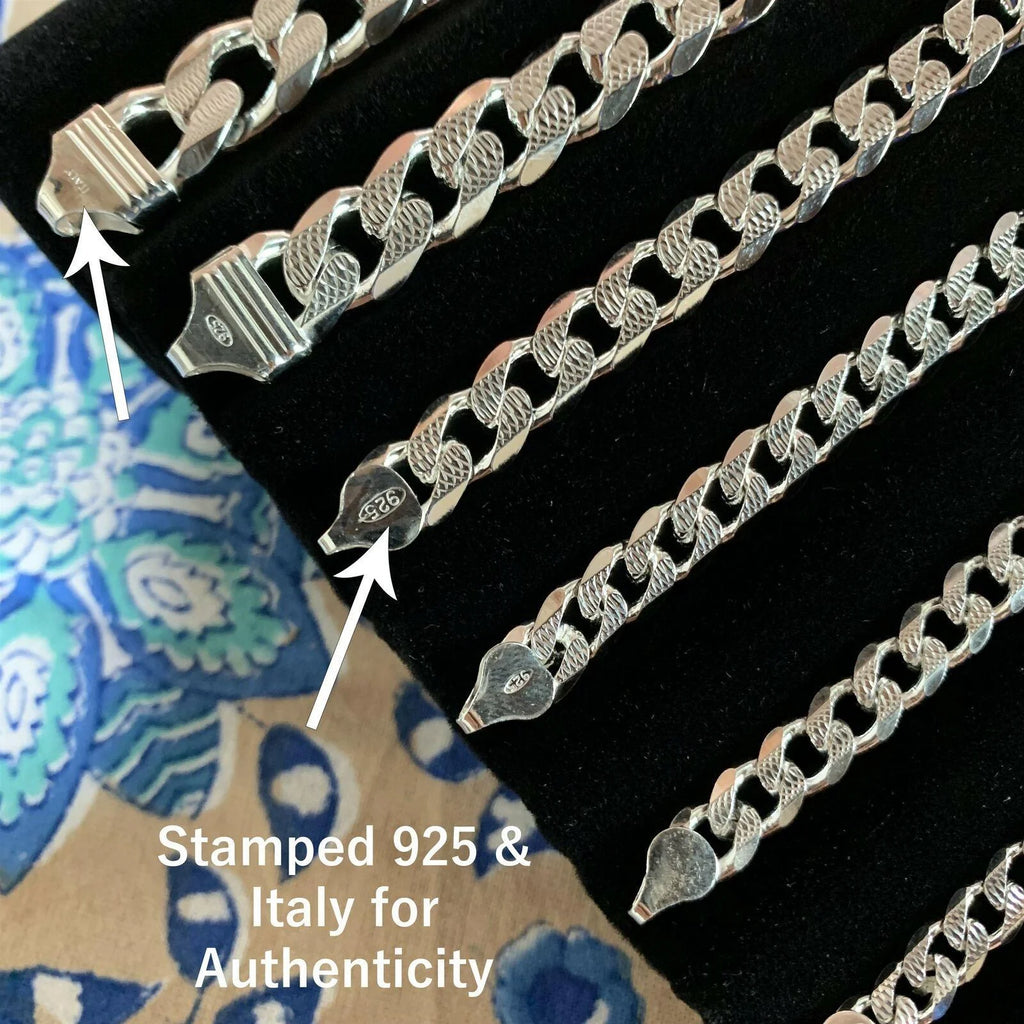 Real Solid 925 Sterling Silver Cuban Curb Chain Necklace J493062