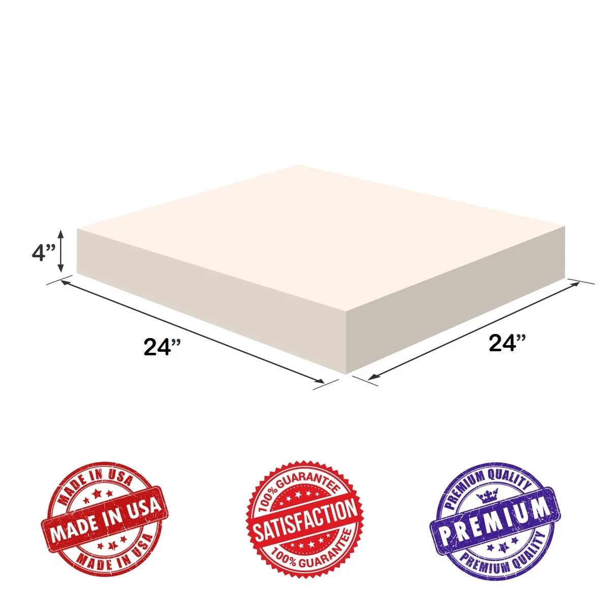 Visco Memory Foam Square Sheet 4"Hx24"Wx24"L 2.5 lb Regular Density Y38398