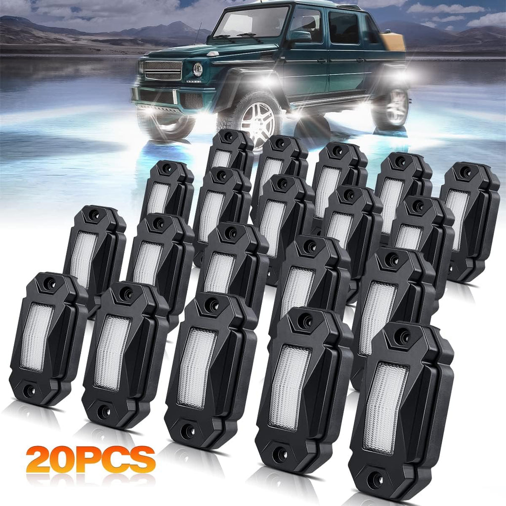 White 20Pods LED Rock Lights for Truck Boat Exterior K664571