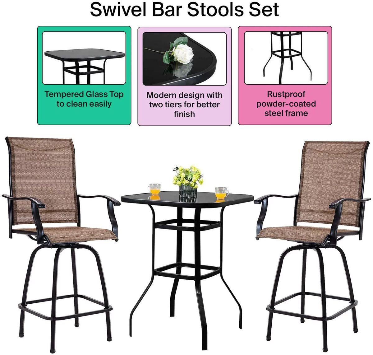 3 Piece Swivel Stools Set with Dining Chairs and Cafe Table S46556