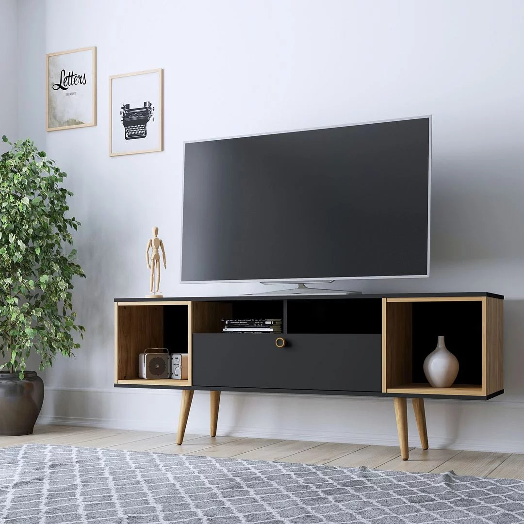 Black 63" TV Stand with 6 Shelves L8084