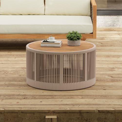 Rattan Outdoor Coffee Table with Acacia Wood Tabletop V1685