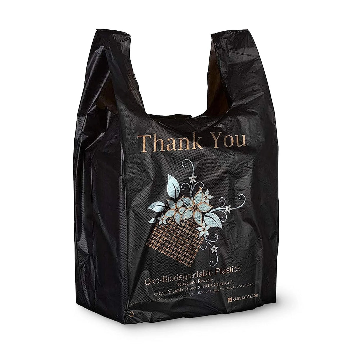Black 18 Micron Thank You Plastic Bags 10 x 6 x 18 O7203