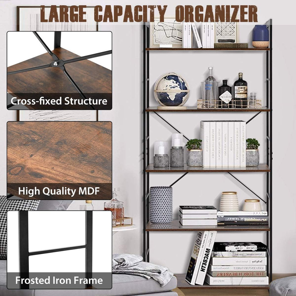 4 Tier Rustic Wood and Metal Frame Bookshelf W471
