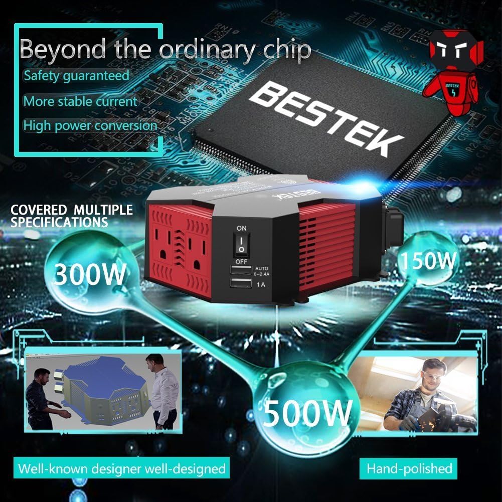 400W/500W DC 12V 110V Power Inverter with 4 USB Charging Ports, 2 AC Outlets, Pack of 2 W829698