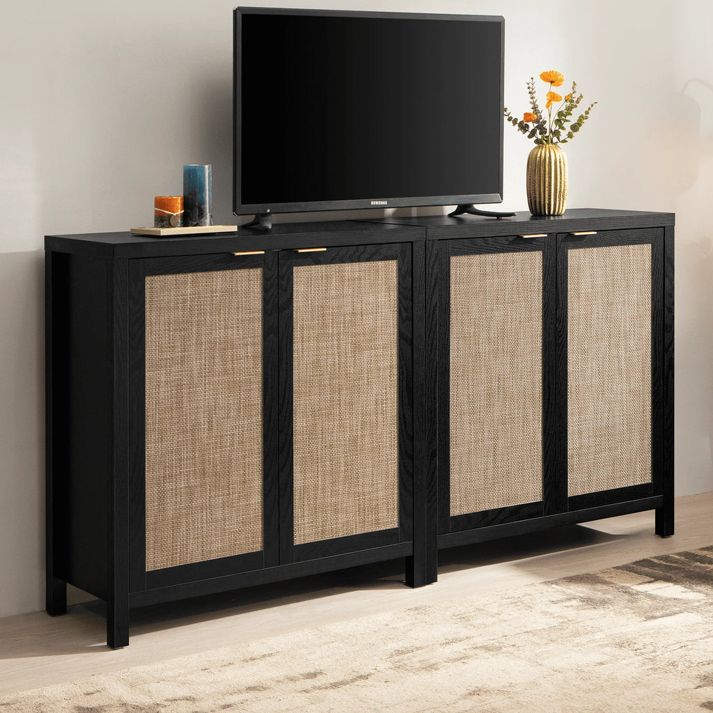 Set of 2 Rattan Cabinet with Doors W58980