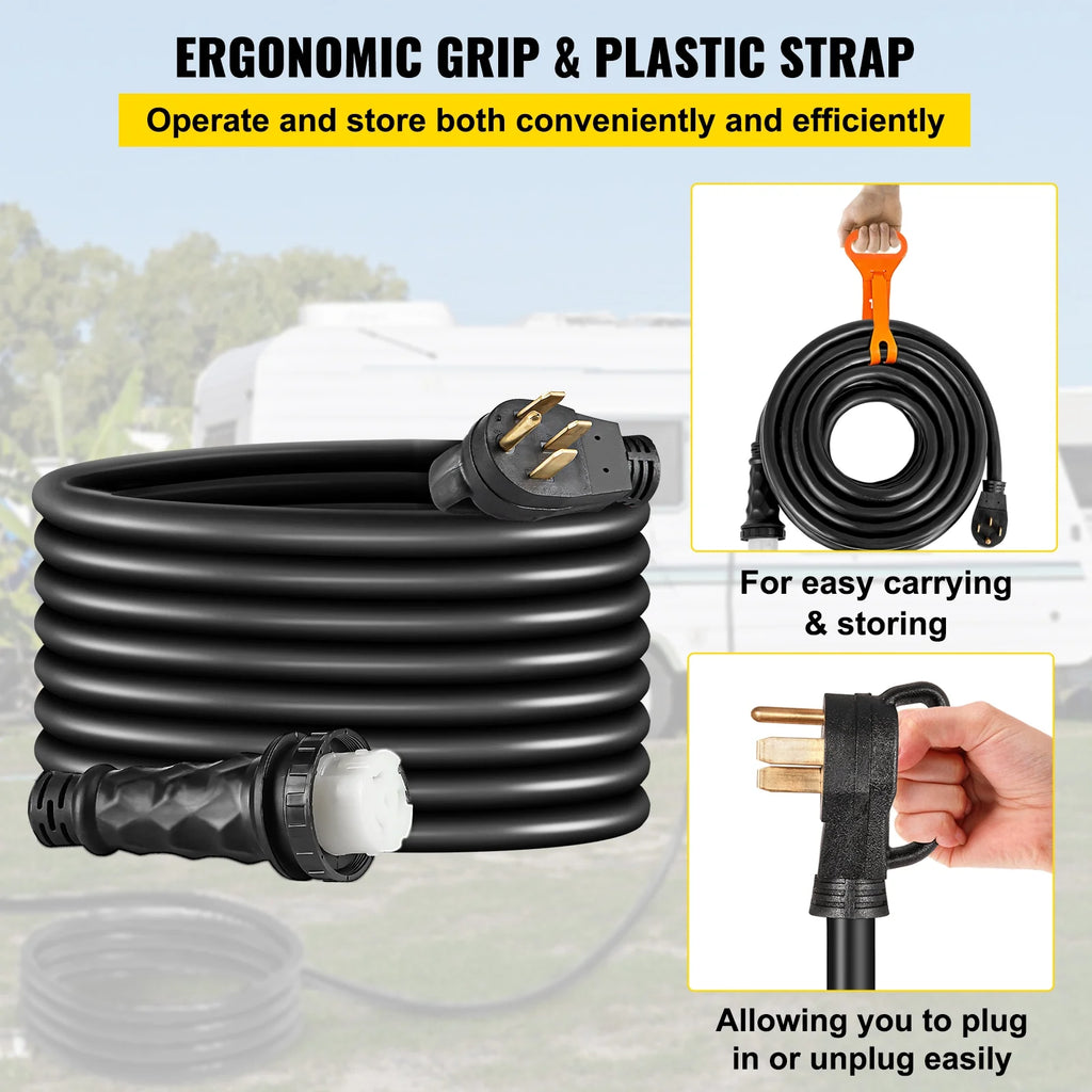 RV Shore Power Extension Cord 50A 36ft 125/250V STW 6AWG/3C+8AWG/1C NEMA SS2-50R Twist Lock Plug NEMA 14-50P E114