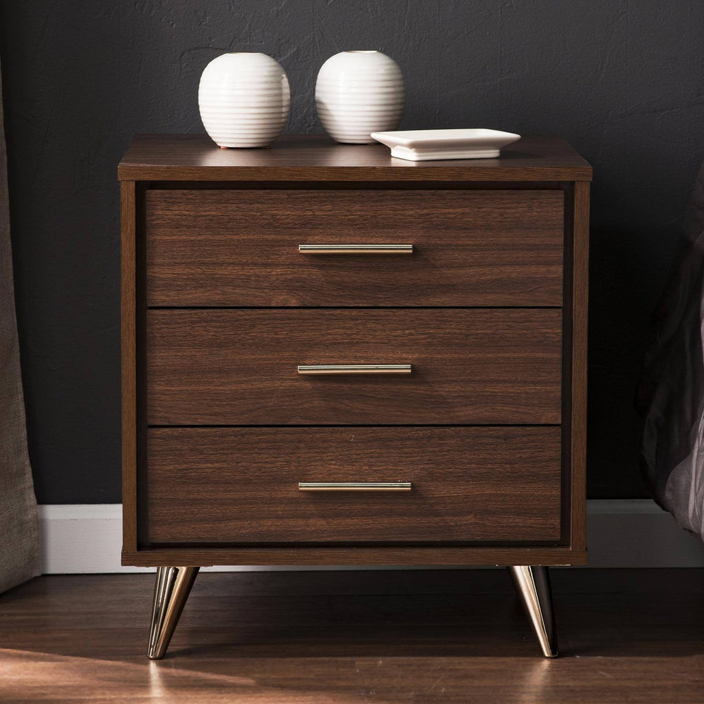Walnut Bedside Table with Drawers T52939
