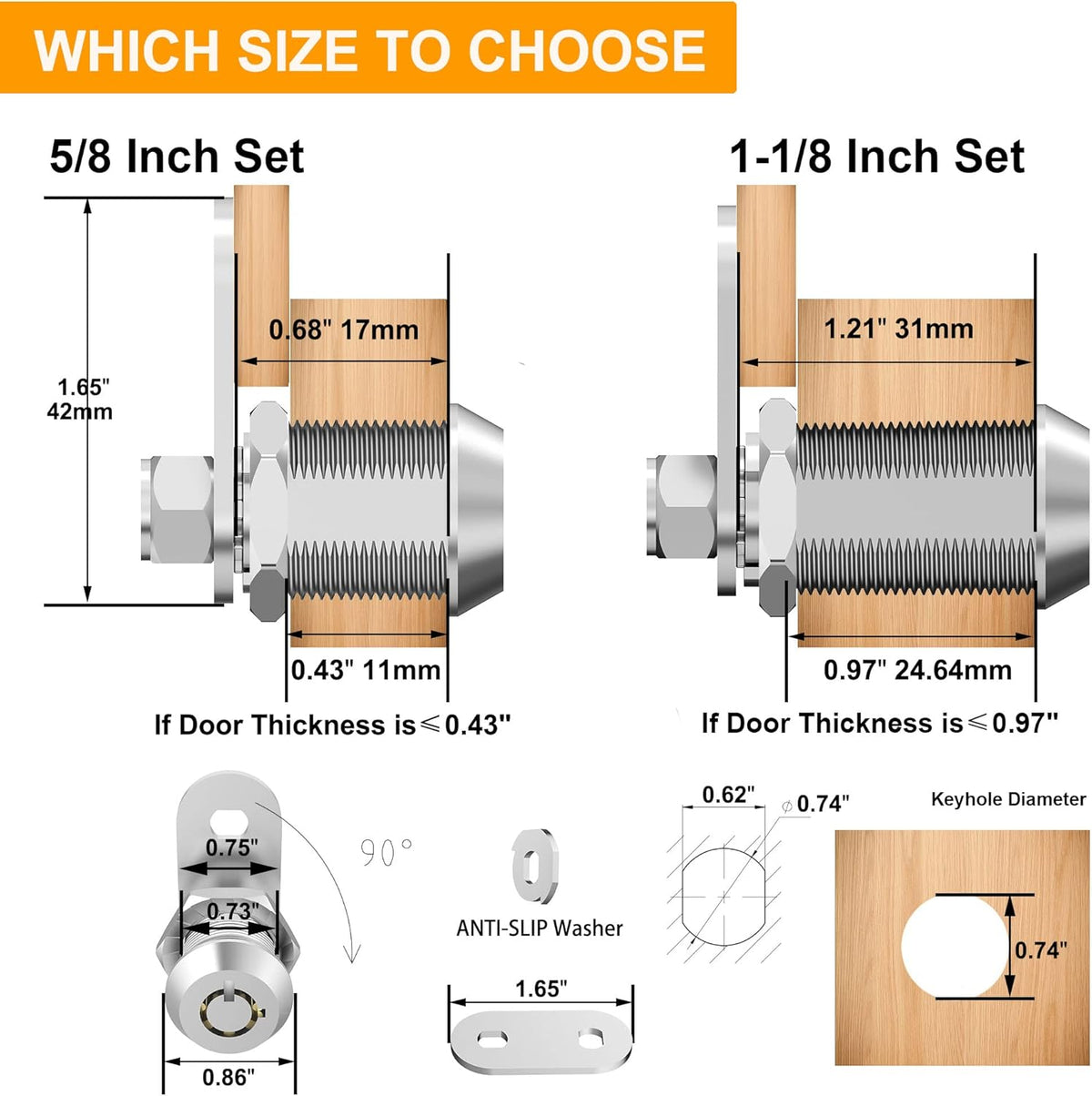 5 Pack Keyed Alike Cabinet Locks with Keys, Zinc Alloy X715