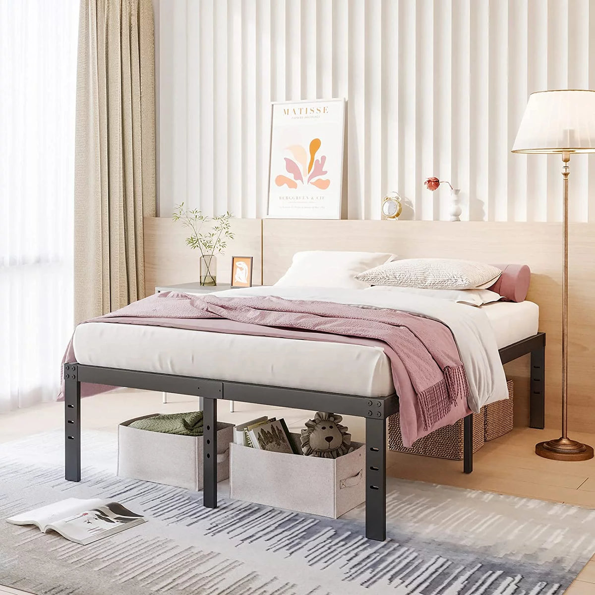 14 Inch King Size Metal Platform Bed Frame with Under Bed Storage O120157