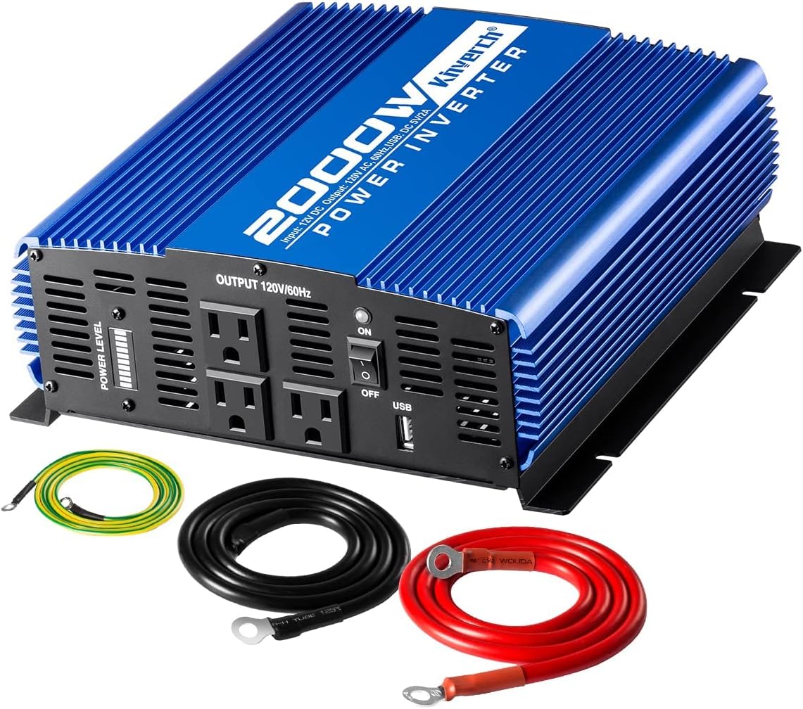 2000W Continuous 4000W Peak Power Inverter 3 AC Outlets 12V to 110V Car Converter with USB Port M337104