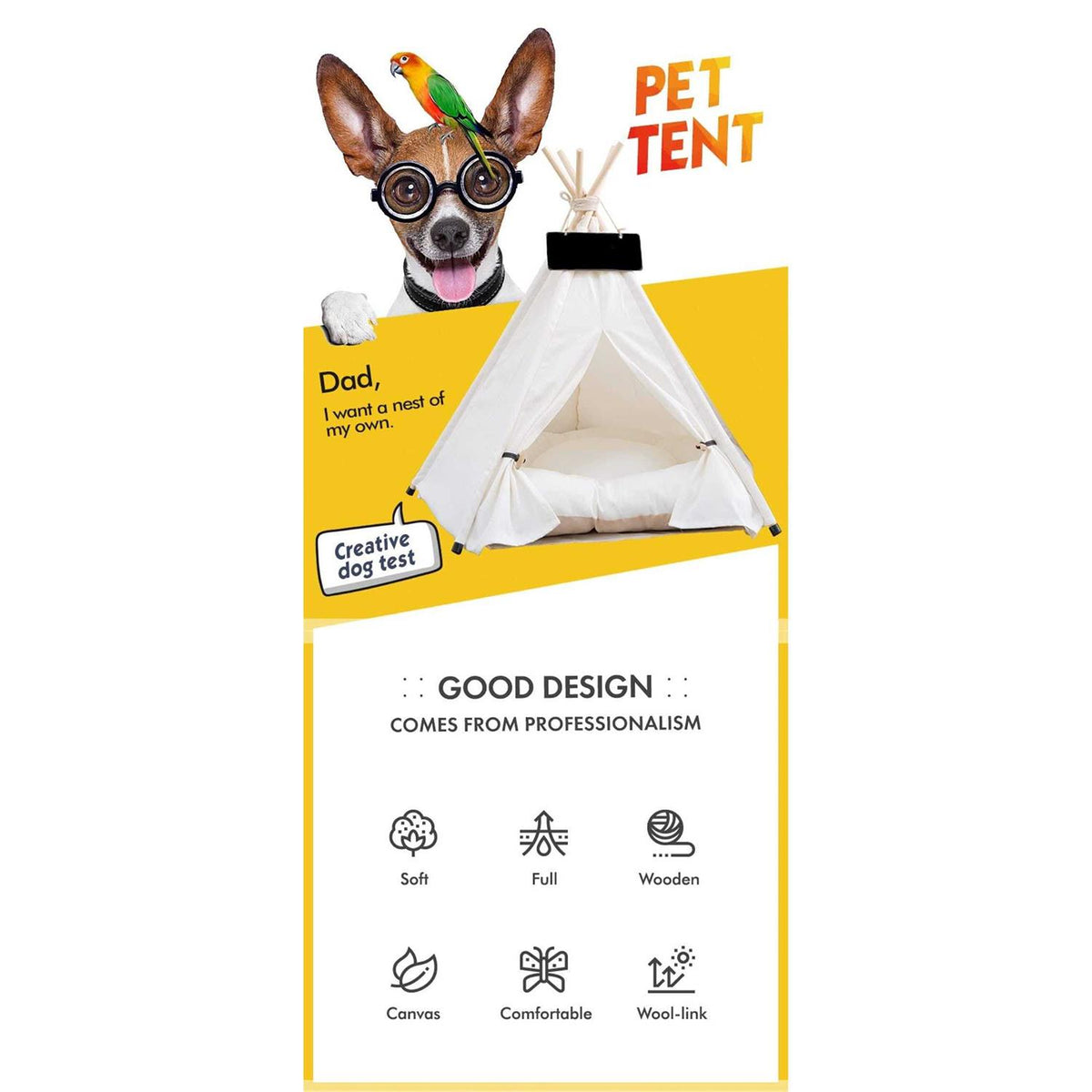 Pet Teepee Dog & Puppy Cat Bed with Thick Cushion D816