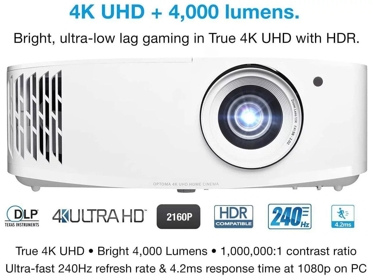 True 4K UHD Gaming Projector 4000 Lumens 240Hz Refresh Rate HDR10 HLG D4205