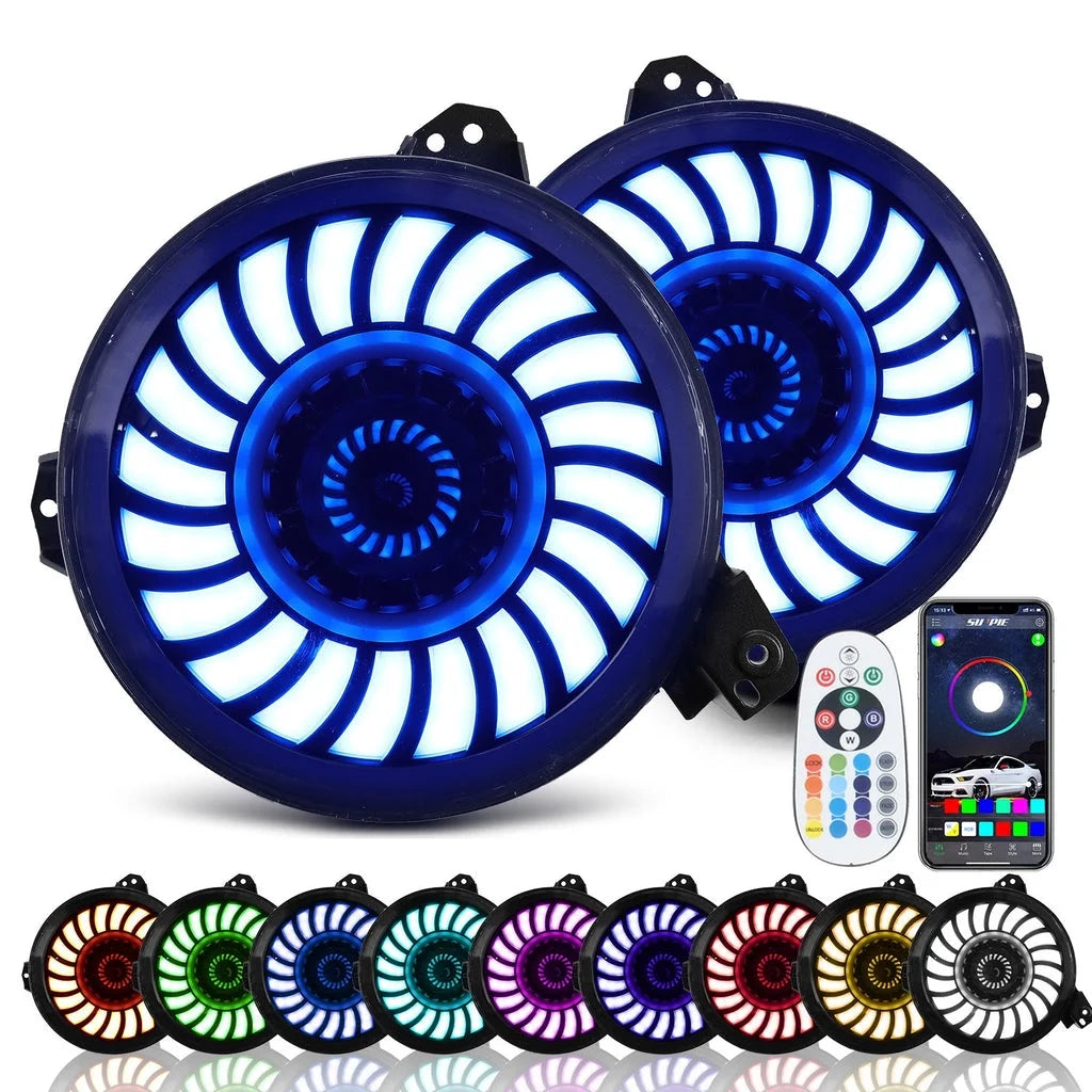 RGBW Series 9" 3D LED Lens Halo Headlights with 4" Fog Lights Combos W63397