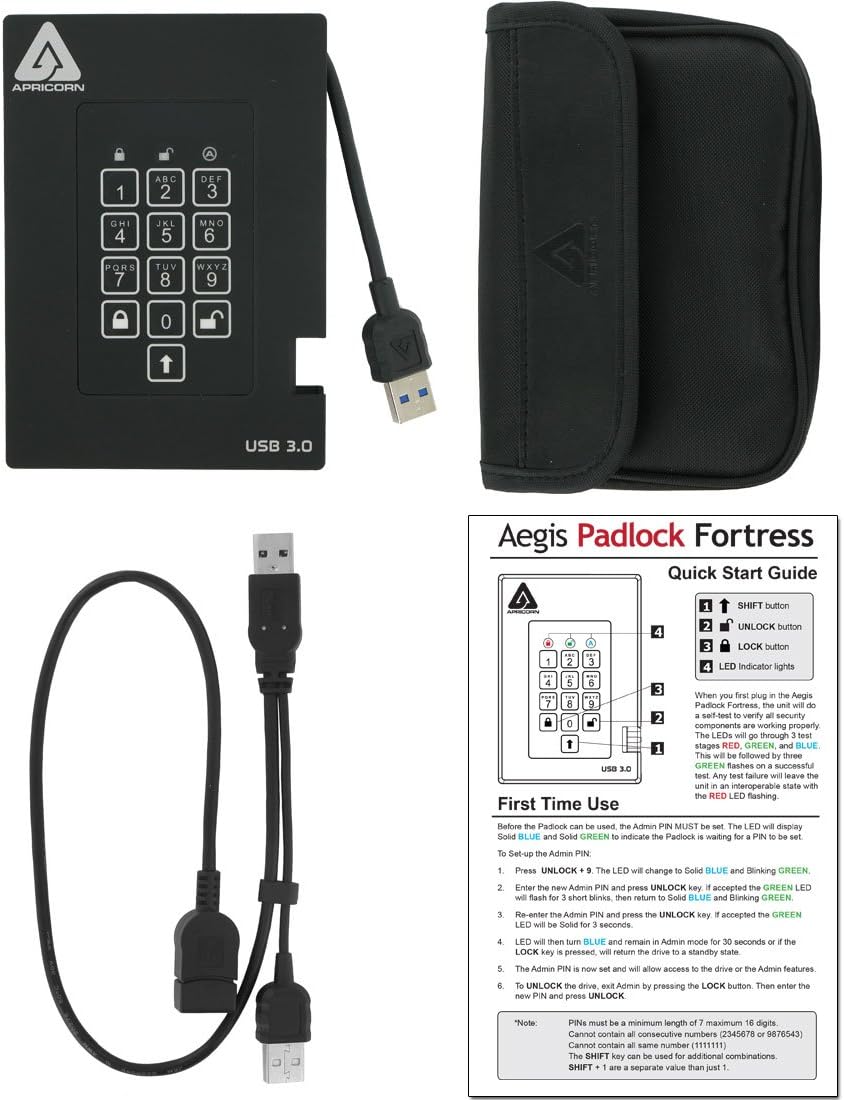 2TB 256-Bit Encrypted USB 3.0 Hard Drive with PIN Access P2647