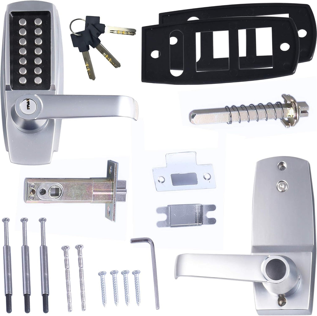 MX600 Mechanical Push Button Lever Lock, 60mm Backset Latch, 13 Digit Keypad, Satin Chrome G347769