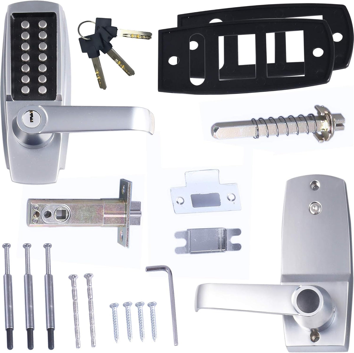 MX600 Mechanical Push Button Lever Lock, 60mm Backset Latch, 13 Digit Keypad, Satin Chrome G347769