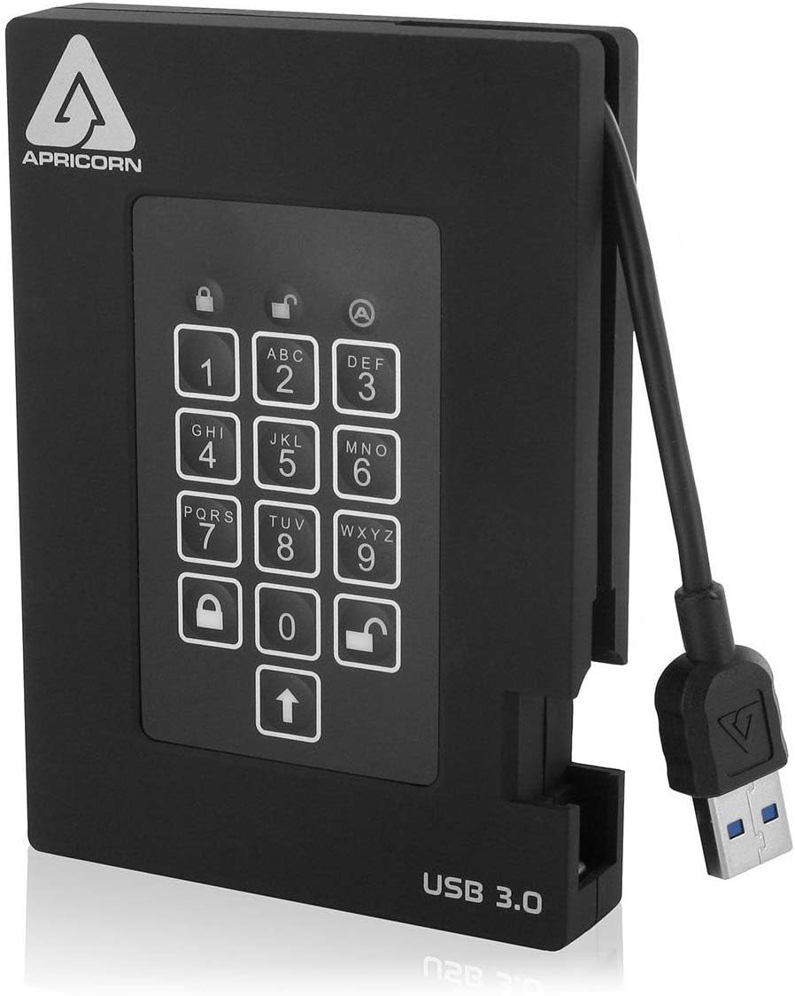 2TB 256-Bit Encrypted USB 3.0 Hard Drive with PIN Access P2647