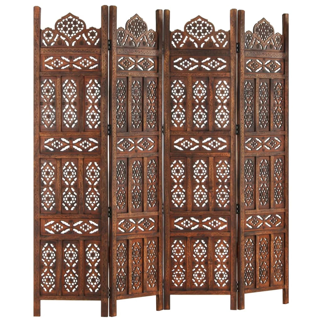 Hand Carved 4-Panel Mango Wood Room Divider O294903