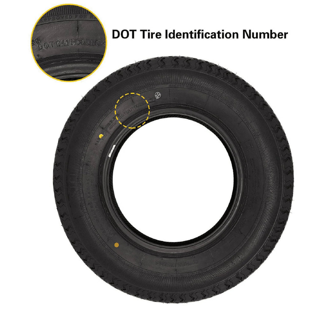 ST205/75R14 Trailer Tire with 14 White Wheel Set of 2 R435